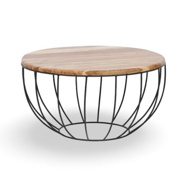 Sheesham Wood Round Coffee Table with metal Base