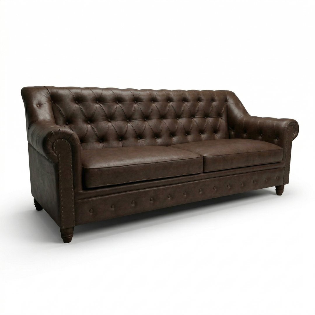 Mufa Chesterfield Wooden Sofa Set in Club Lounge Style